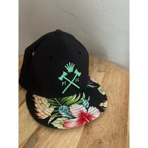 No Pity Hat, L/XL fitted, black, Hawaiian tropical flowers